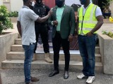 Ceo and Founder of UEN & Undaglow group with the Executive Director of the Aliu Mahama Foundation for the launch of disinfection of mosques and churches across the country during the covid pandemic . ( police Mosque, cantonments)